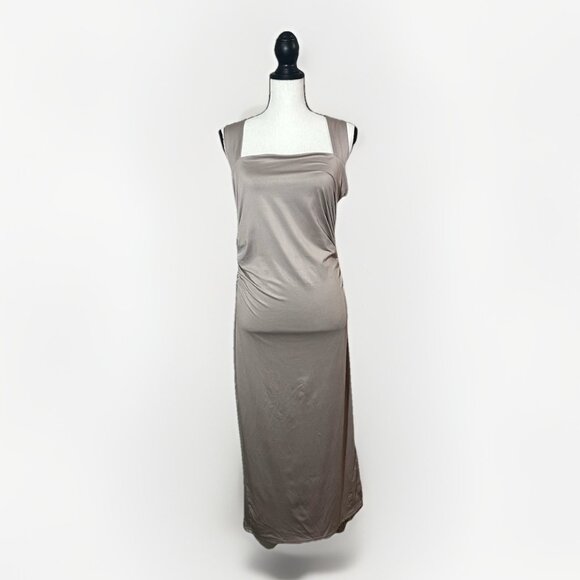 NWT Justify Dress Women’s XL Tan Brown Fitted Long Stretch *Flaw - Picture 1 of 16